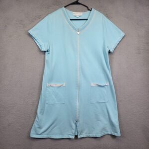 Eileen West Nightgown Womens L/XL Blue Pleated Neck Housecoat Classic Lounge